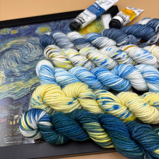 Van Gogh Starry Night Mini Skeins - 5 x 20g Mini Skeins - Merino DK or Sock 4 Ply