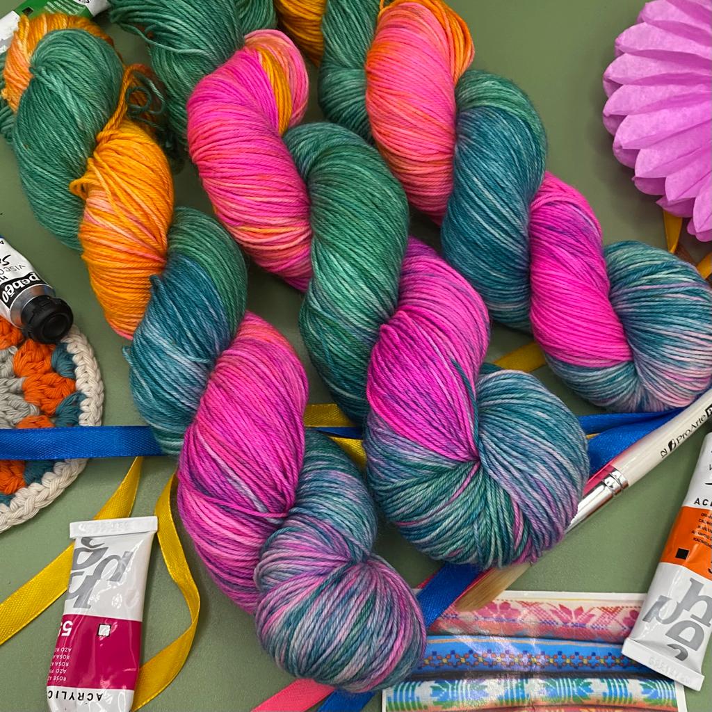Sock Yarn - Joanna Wood Paint - Hand Dyed Yarn - Independently dyed in the UK suitable for knitting, crochet, weaving and many more craft projects.