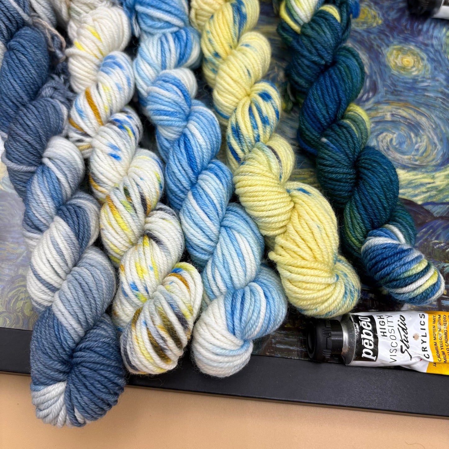 Van Gogh Starry Night Mini Skeins - 5 x 20g Mini Skeins - Merino DK or Sock 4 Ply