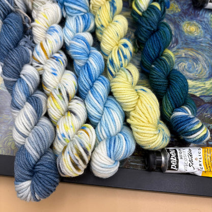 Van Gogh Starry Night Mini Skeins - 5 x 20g Mini Skeins - Merino DK or Sock 4 Ply